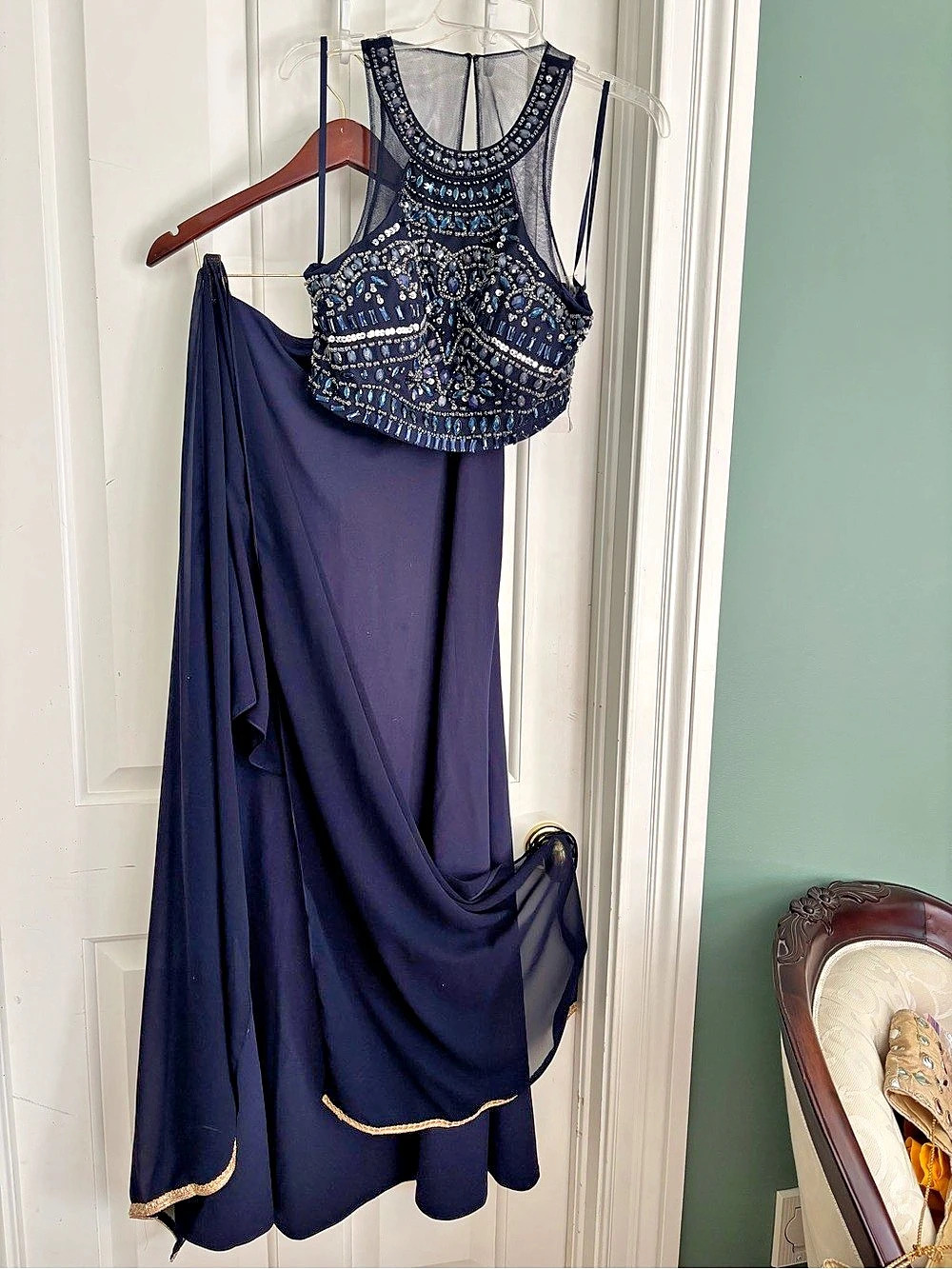 Embellished navy Lehenga Choli Dupetta Dress in Blue Like New large size